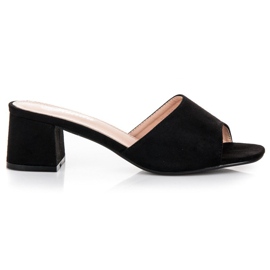 Renda Zamszowe klapki na obcasie czarne