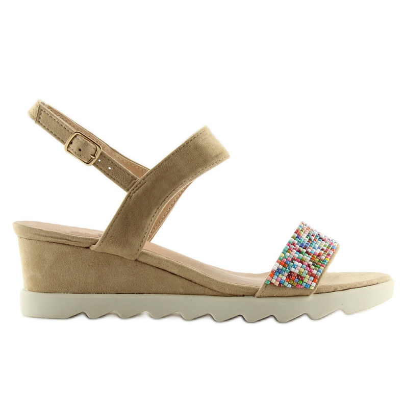 Sandałki na niskim koturnie beżowe taupe beżowy