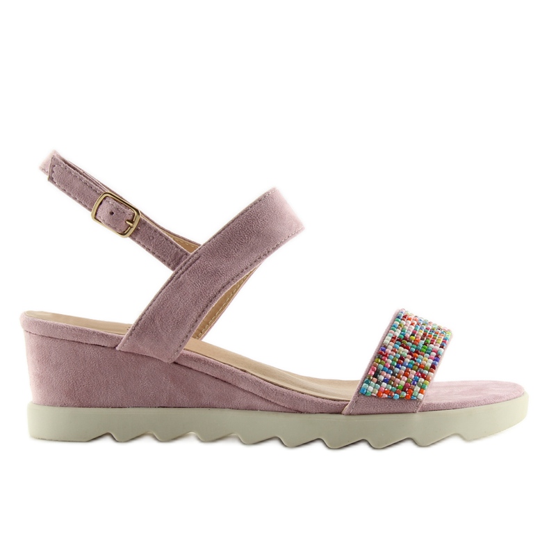 Sandałki na niskim koturnie fioletowe malva