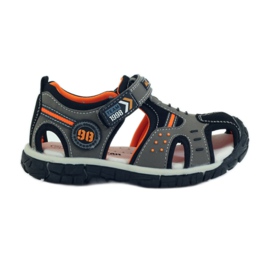 American Club Sandałki z wkładką skórzaną American 93594 szare pomarańczowe