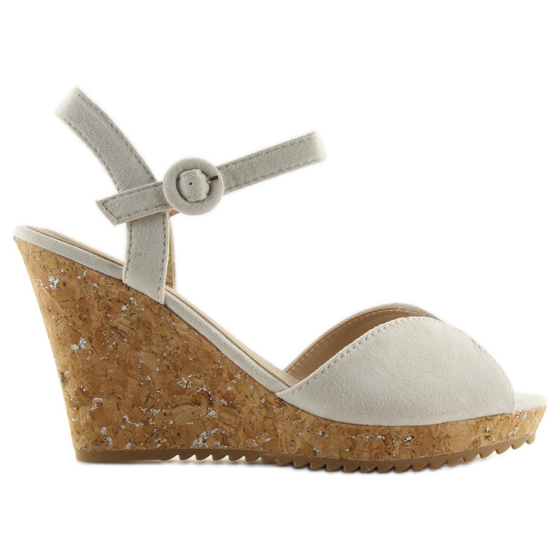 Sandałki na korkowym koturnie szare 3811
