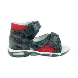 Skórzane sandałki chłopięce na rzepy z odblaskiem RenBut 1407 szare