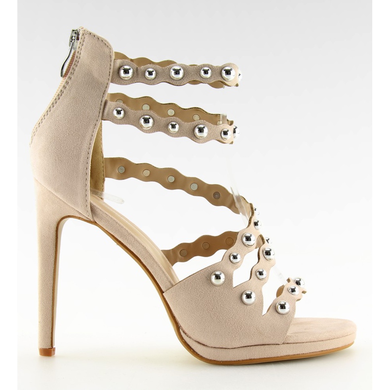 Sandałki na szpilce beżowe C-37 Beige beżowy