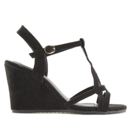 Sandałki na koturnie czarne 266-7 black