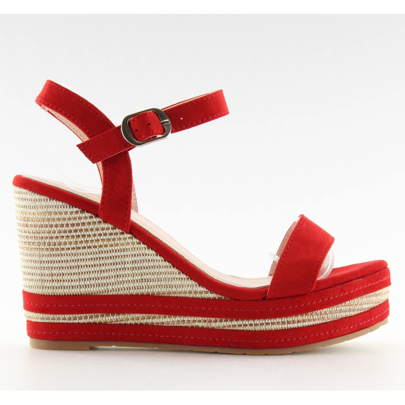 Sandałki na koturnie czerwone 1505-2 red