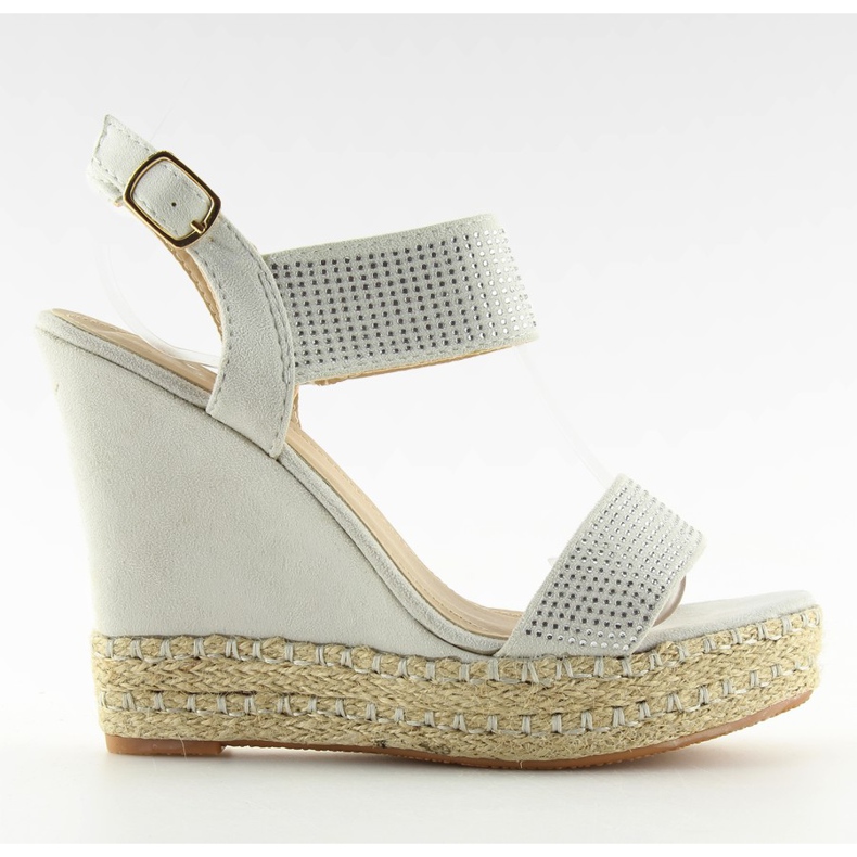 Sandałki na koturnie szare 3811-7 Grey