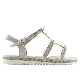 Sandałki z perełkami szare RC-33 Grey