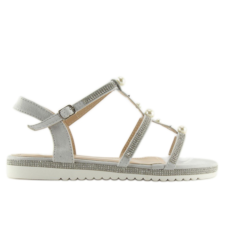 Sandałki z perełkami szare RC-33 Grey