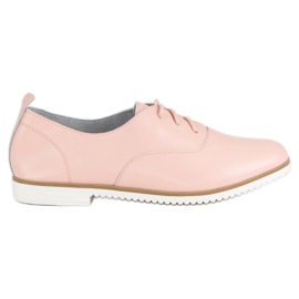 Pudrowe Skórzane Półbuty MAZARO różowe