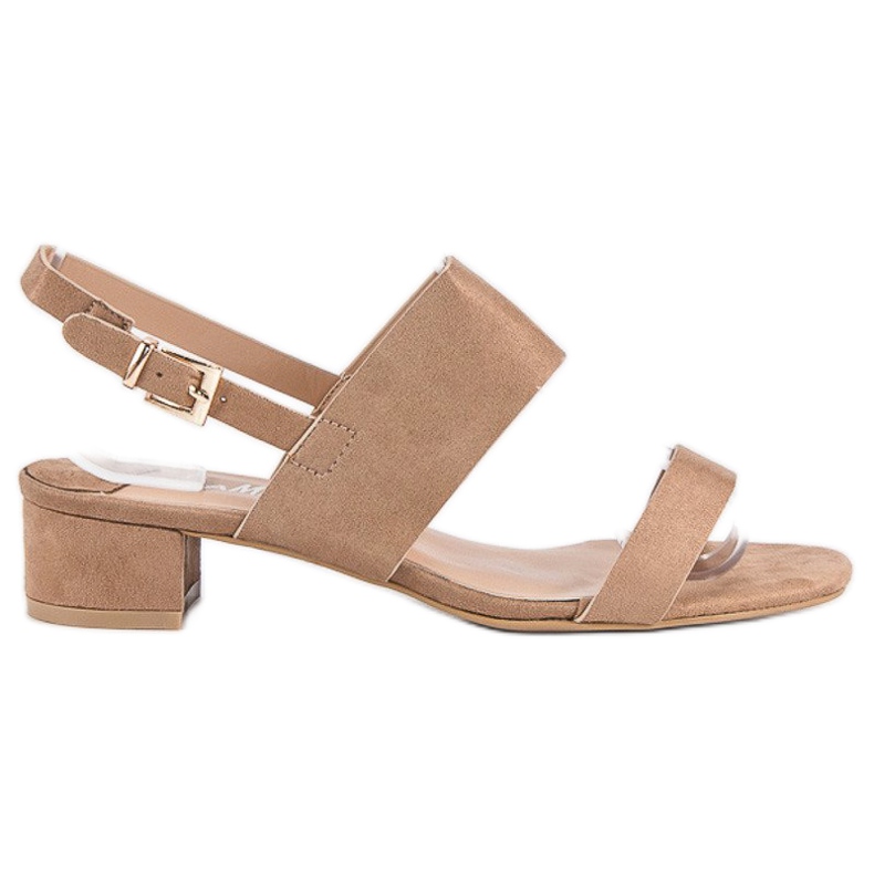 Fama Sandały na niskim obcasie brązowe