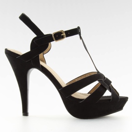 Sandałki na obcasie czarne B99018Y-SP black