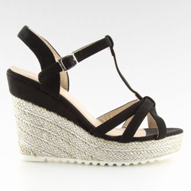 Sandałki espadryle na koturnie czarne 680-30 Black