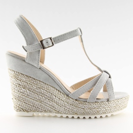 Sandałki espadryle na koturnie szare 680-30 Grey