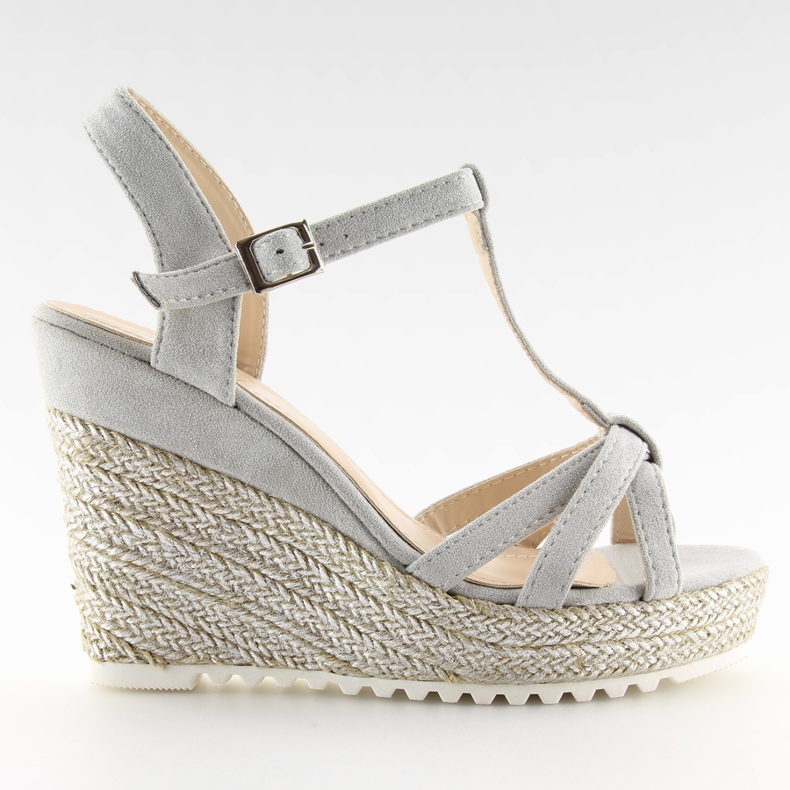 Sandałki espadryle na koturnie szare 680-30 Grey