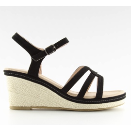Sandałki na niskim koturnie czarne SR-2817 Black