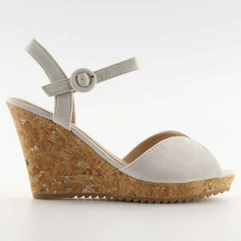Sandałki na korkowym koturnie szare 3811