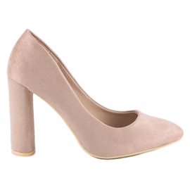 Zamszowe czółenka na słupku brązowe