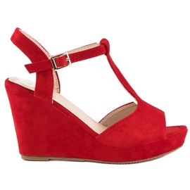 Bella Star Zamszowe sandały na koturnie czerwone