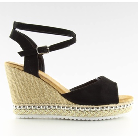 Sandałki na koturnie czarne LJ-5K41 black