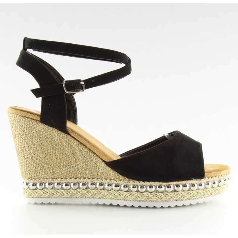 Sandałki na koturnie czarne LJ-5K41 black