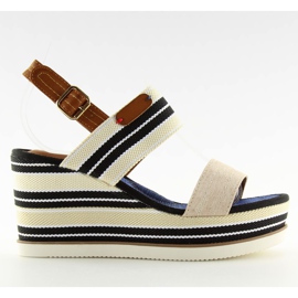 Sandałki na koturnie beżowe D-37 beige beżowy