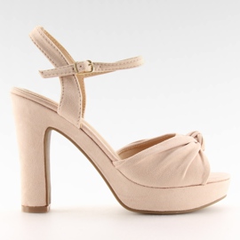 Sandałki na słupku beżowe BJ1603-SD beige beżowy