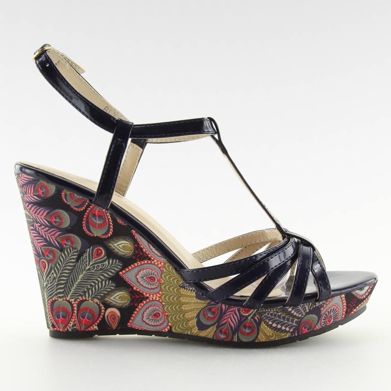 Sandałki na koturnie granatowe BL201 navy