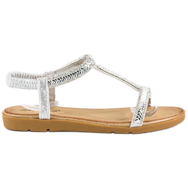 Fama Srebrne sandały z gumką szare