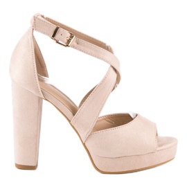 Sandały na wysokim słupku brązowe wielokolorowe