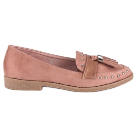 Różowe mokasyny z frędzlami