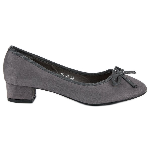 Czółenka na niskim obcasie szare