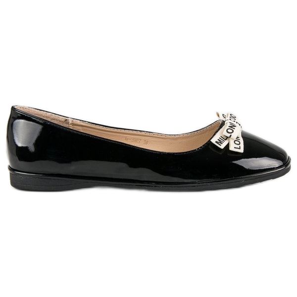 Ideal Shoes Czarne Lakierowane Balerinki