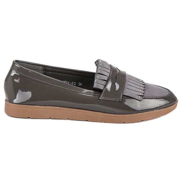 Szare Lakierowane Mokasyny