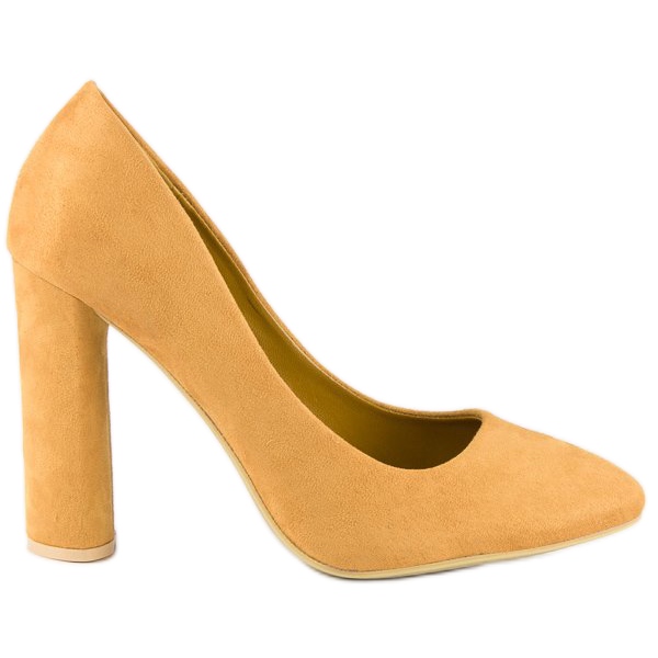 Zamszowe czółenka na słupku żółte