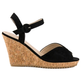 Sandały na korkowej koturnie czarne