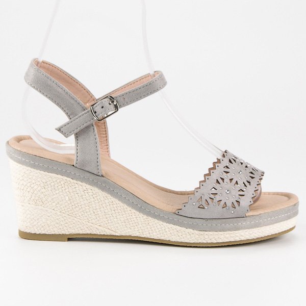 Ideal Shoes Szare espadryle na koturnie