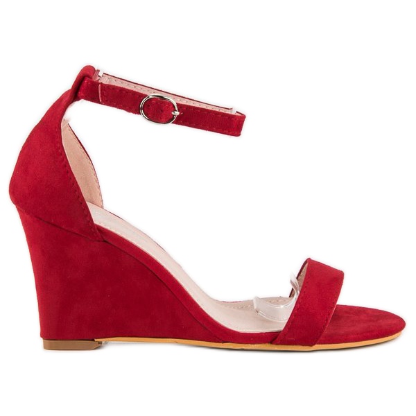 Zamszowe sandałki na koturnie czerwone