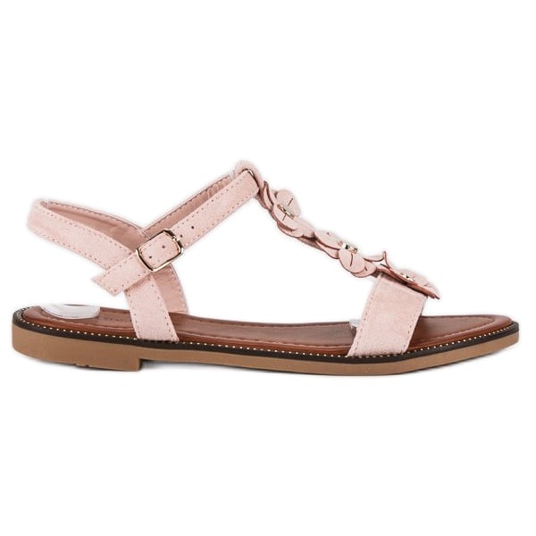 L. Lux. Shoes Zamszowe płaskie sandałki różowe