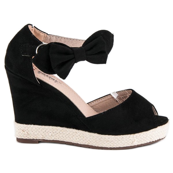 Seastar Espadryle na koturnie z kokardką czarne