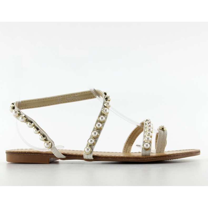 Sandałki asymetryczne z perełkami 1248 białe