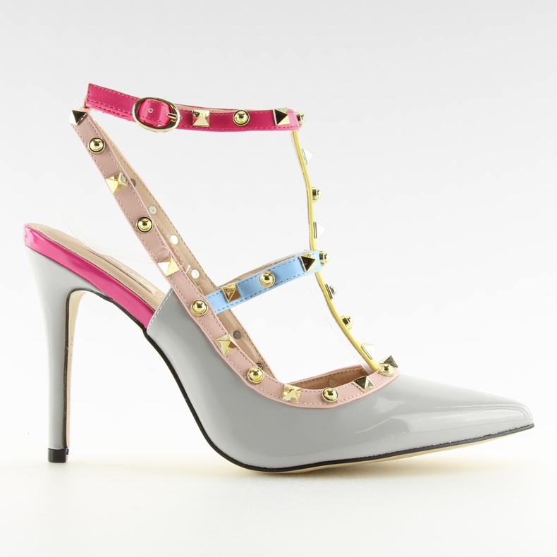 Czółenka na szpilce z ćwiekami szare 1381