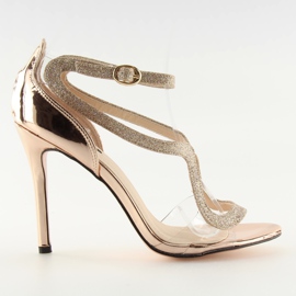 Sandałki na szpilce różowe 1443 champagne