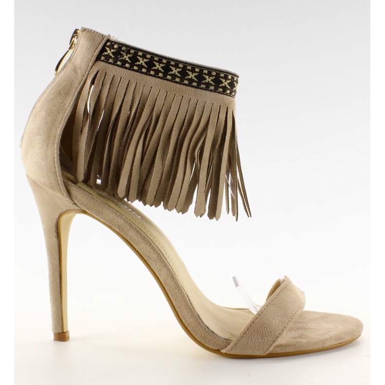 Sandałki z frędzlami etniczny wzór GD-16-5247 Beige beżowy