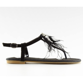 Sandałki z piórkami czarne 7267 Black