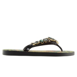 Klapki japonki z kamieniami 8250 Green czarne zielone