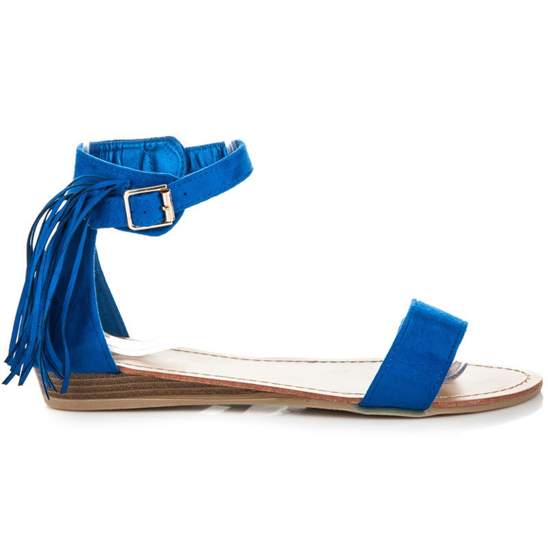 Abloom Zamszowe sandałki z frędzlami niebieskie
