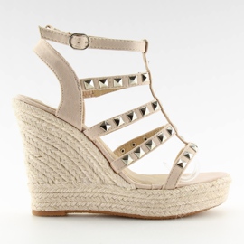 Espadryle na koturnie beżowe 9529 beige beżowy