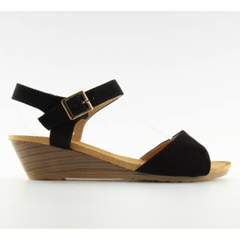 Sandałki na niskim koturnie czarne LS-89015