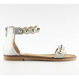 Sandałki zapinane na kostkę srebrne VS-376 Silver szare