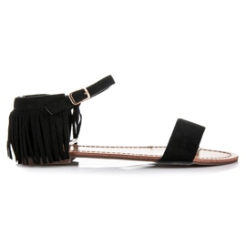 Queen Vivi Płaskie sandałki z frędzlami czarne